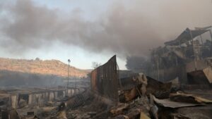 Fire destroys the largest refugee camp inhabiting Moria migrants in Lesbos, Greece