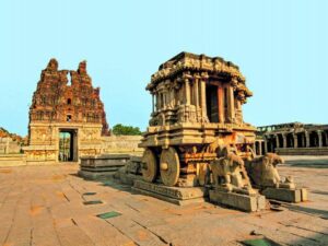 Tourist bus disrupts a part Vijay Vitthala Temple in Hampi