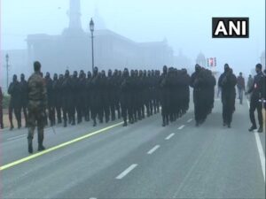 Security forces conduct the rehearsals for Republic Day Parade