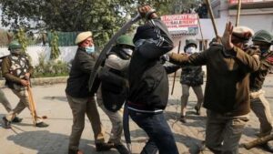 A police official stabbed amid violent protests along the Delhi’s Singhu border
