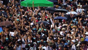 Thousands of people protest in a rally against Thai government